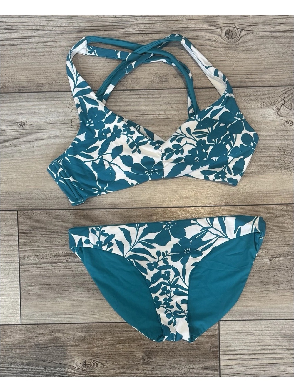 Red Carter Swim 2 Piece Bikini Racer Back Top Coral Floral Small